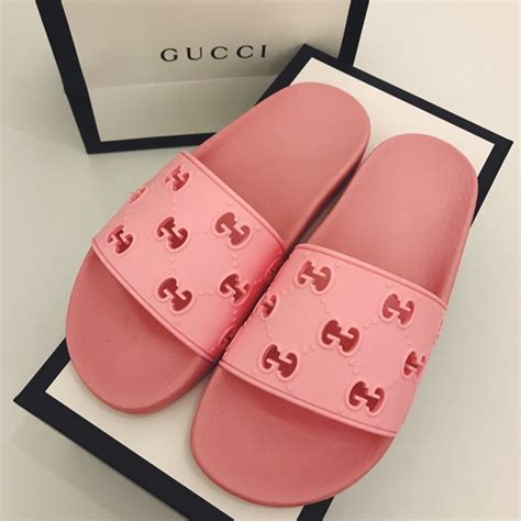 gucci slides pink fluffy|all pink Gucci slides.